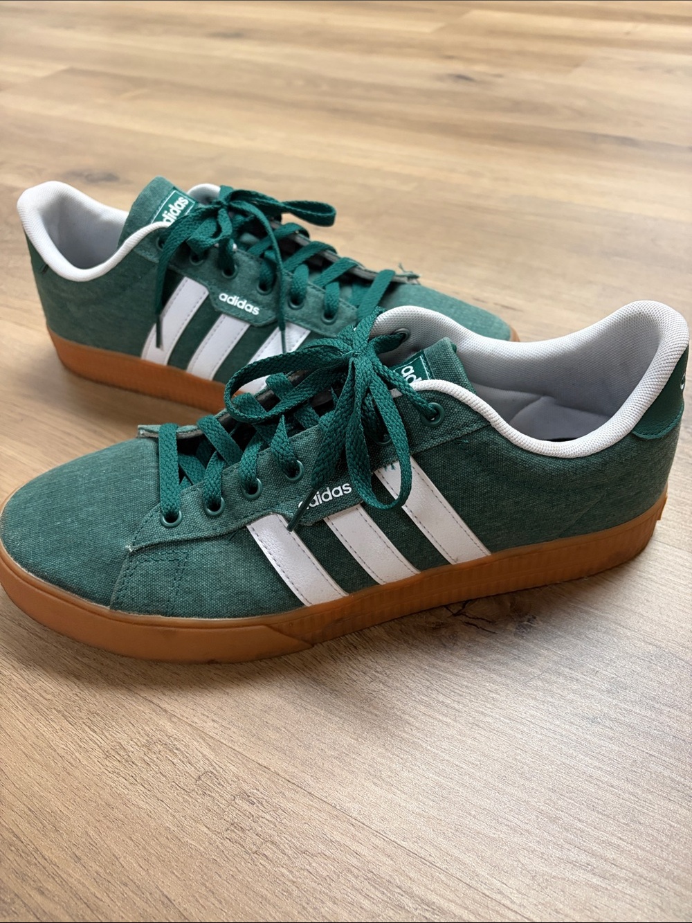 adidas Green Canvas Sneakers with White Stripes and Gum Sole